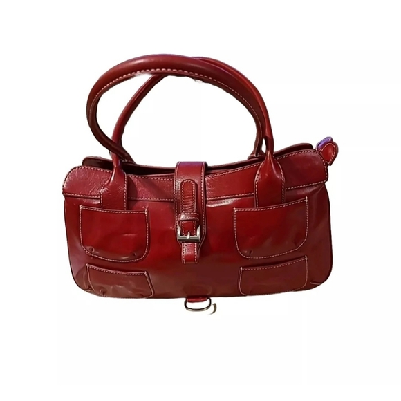 Hype Handbags - Hype Vintage Red Leather Double Strapped Accordion Style  Hand/Shoulder Bag EUC